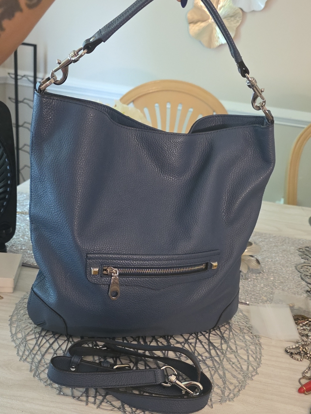 Deep Blue Leather Hobo Bag - Unbranded